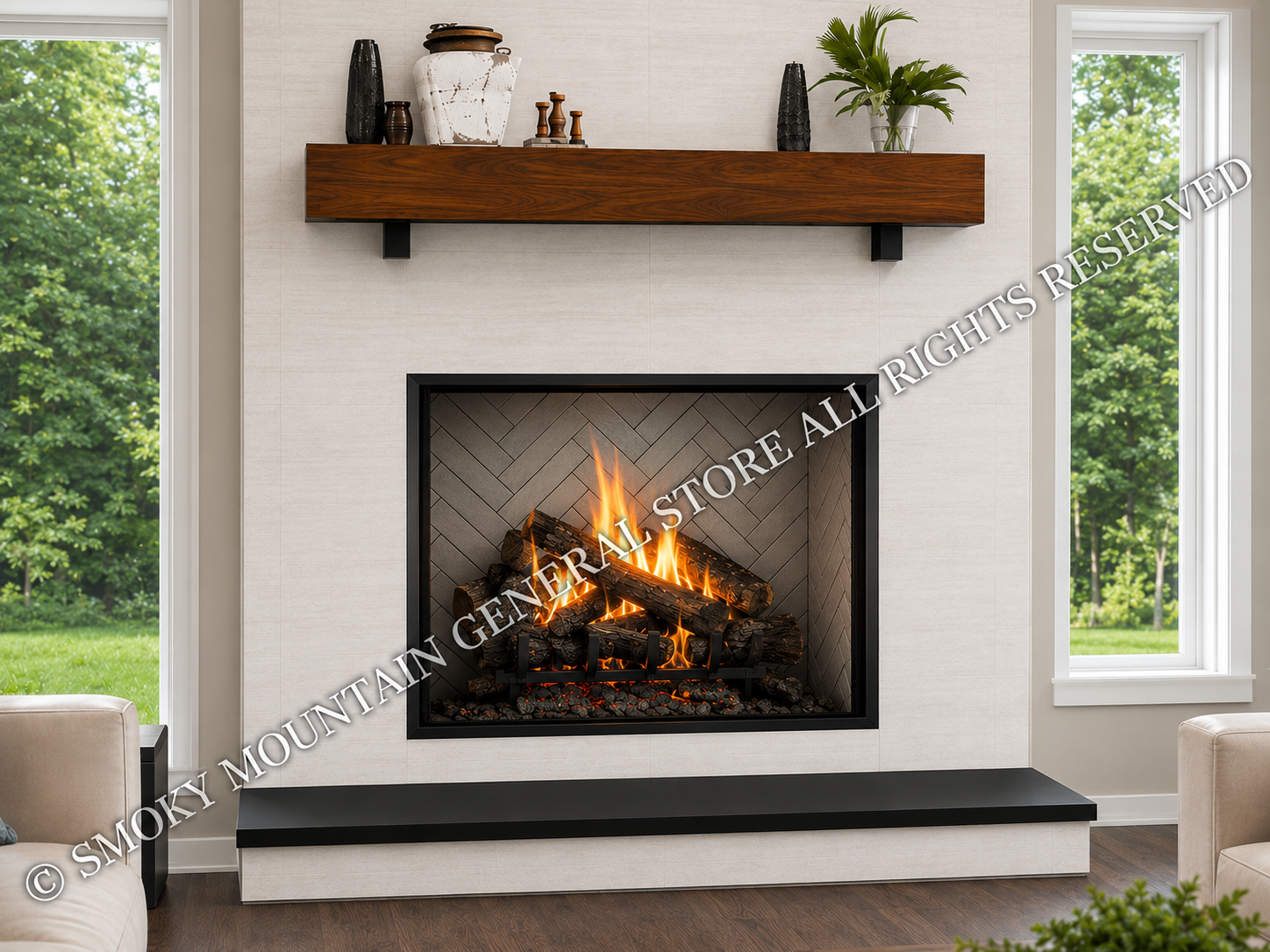wood burning fireplace the biltmore with natural grey herringbone refractory panels