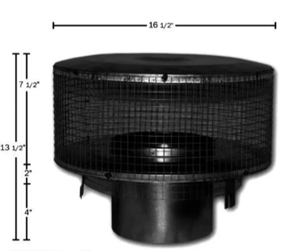 Painted Black Round Termination Cap with Mesh Screen